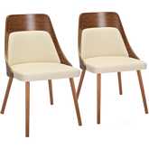 Anabelle Dining Accent Chair in Walnut Wood & Cream Leatherette (Set of 2)